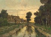 Karl Heffner Nach dem Unwetter: Bauernkaten entlang einer Dorfstrasse im Herbst oil painting